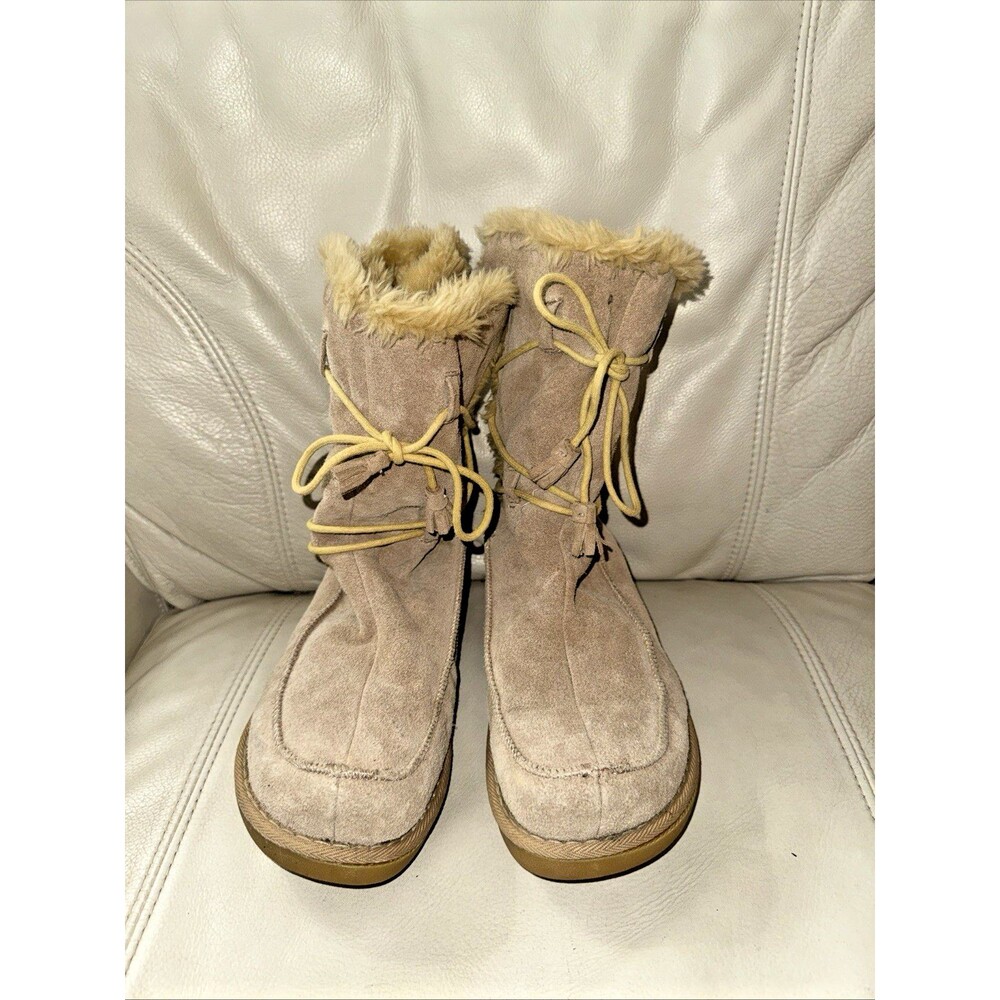 Earth Shoe Miami Boots Womens Suede Leather Lace Up Fur Lined Tan Size 9.5 - Picture 2 of 15